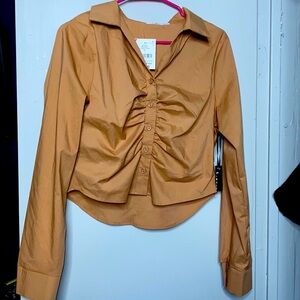Brownish button down crop top long sleeve